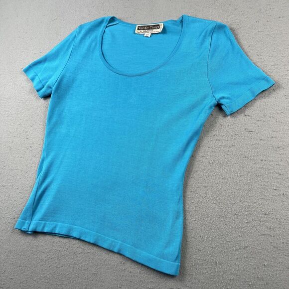 Worldly Things By‎ Styltricot Knit Blouse Shirt Womens 6 Light Blue Short Sleeve - Picture 10 of 16